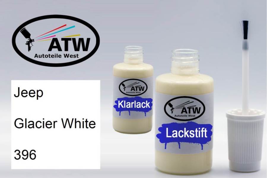 Jeep, Glacier White, 396: 20ml Lackstift + 20ml Klarlack - Set, von ATW Autoteile West.